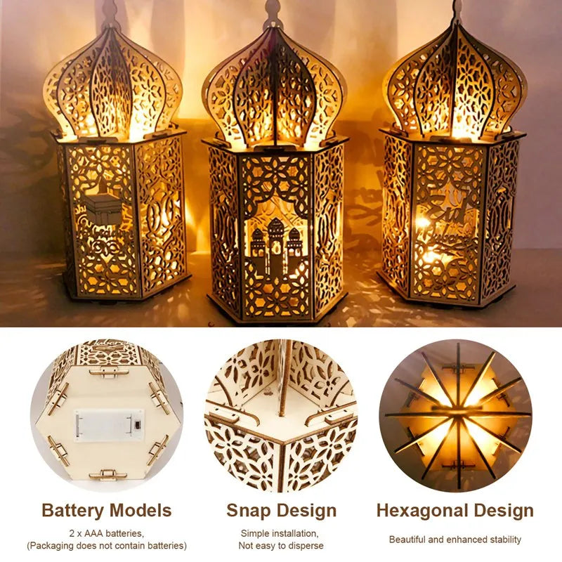 Adorno de Palacio de Madera Decoración de Ramadán para el Hogar Ayuda Eid Mubarak Ramadán Kareem Decoración para Fiesta de Festival Islámico Musulmán 2025