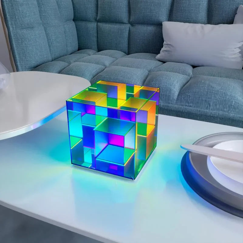 Colorful Cube Table Lamp Led Colored Acrylic Table Lamps For Living Room Bedroom Nordic Home Decor Light Night Bedside Lamp