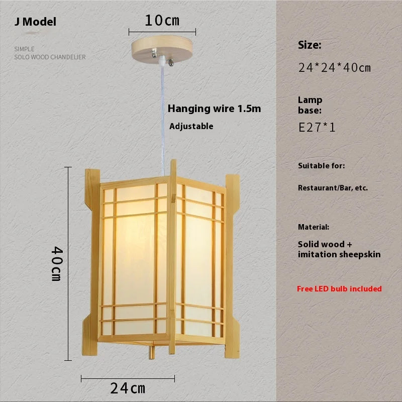 Lámpara Colgante de Madera Maciza para Sala de Estar Comedor Cocina Casa de Huéspedes Estilo Japonés Lámpara de Suspensión Decoración Artística E27