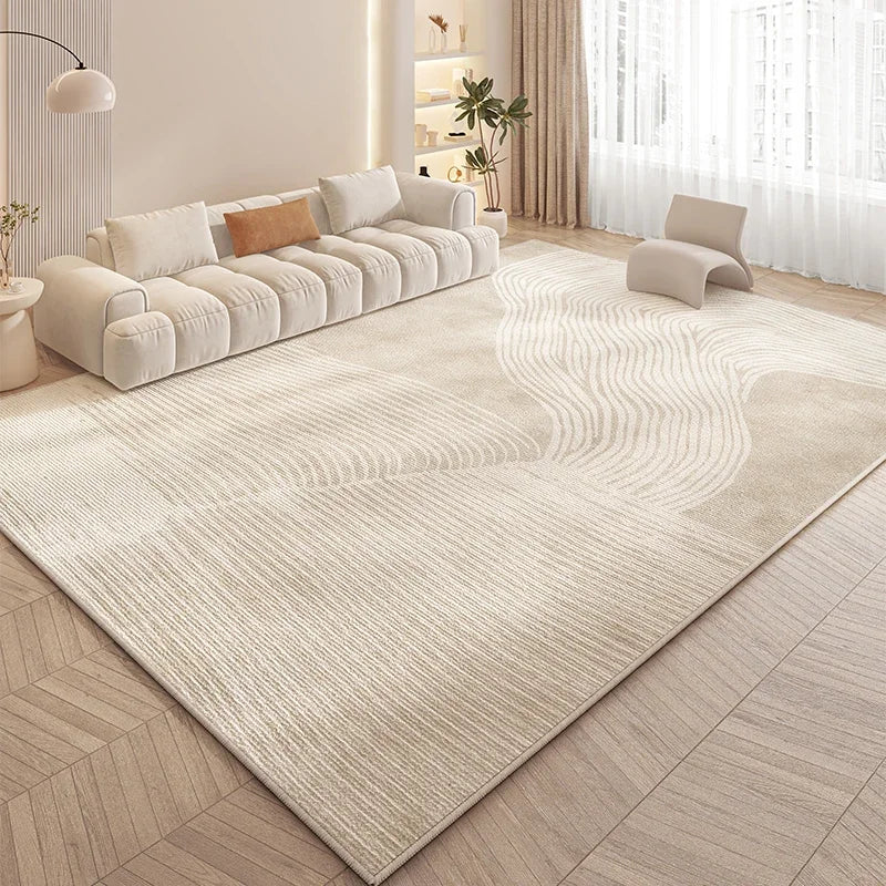 Alfombra minimalista estilo crema VIKAMA para sala de estar de gran tamaño, tapete, sofá, mesa de centro y manta para decoración del hogar