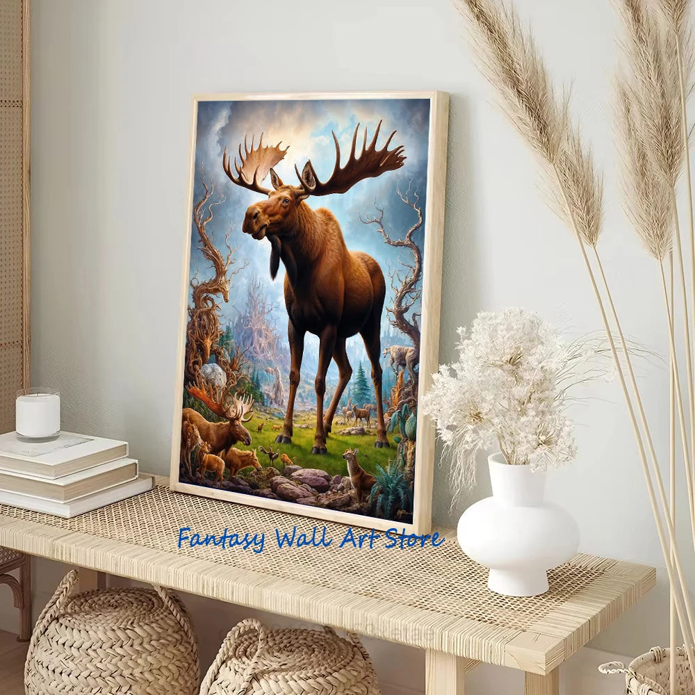 Safari Surrealista Animales Salvajes Cartel Animal Espiritual Estética de Pared Mundo Surrealista León Elefante Tigre Conejo Zorro Impresiones en Lienzo