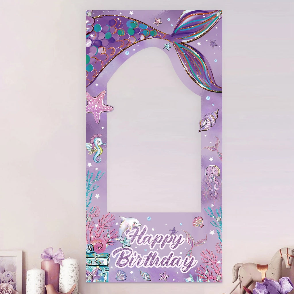 Marco de fotos de sirena Fondo de cola de sirenita Decoración de fiesta de cumpleaños para niñas Suministros de telón de fondo para fiesta de baby shower