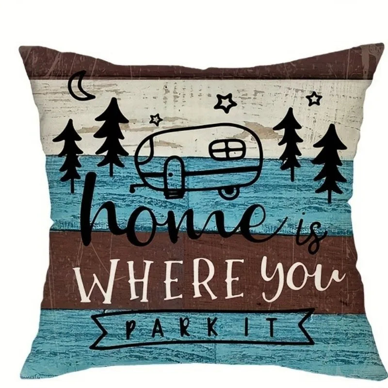 VIKAMA Funda de almohada con temática de camping, funda de cojín decorativa estilo campestre, para sofás, caravanas, campamentos, decoración del hogar del dormitorio