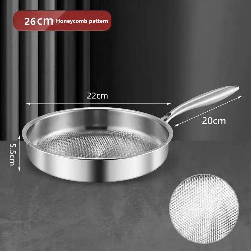 Wok en acier inoxydable 304 Poêle à frire antiadhésive Poêle à steak Ustensiles de cuisine non revêtus adaptés à la cuisinière à gaz et à l'induction