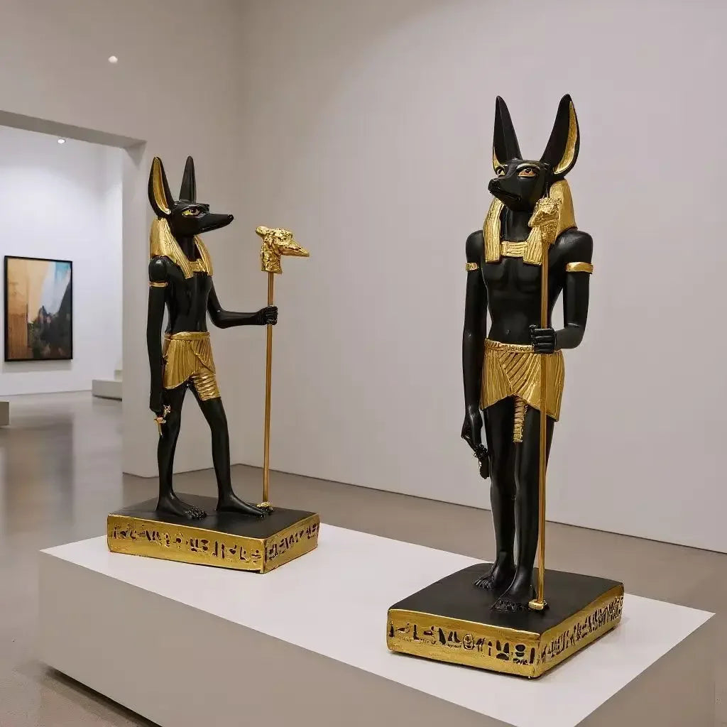 Statue Anubis Dieu Égyptien de la Mort Sculpture Momie Figurine en Résine Décoration Maison Bureau Cadeau pour Amateurs de Mythologie Cadeau Halloween