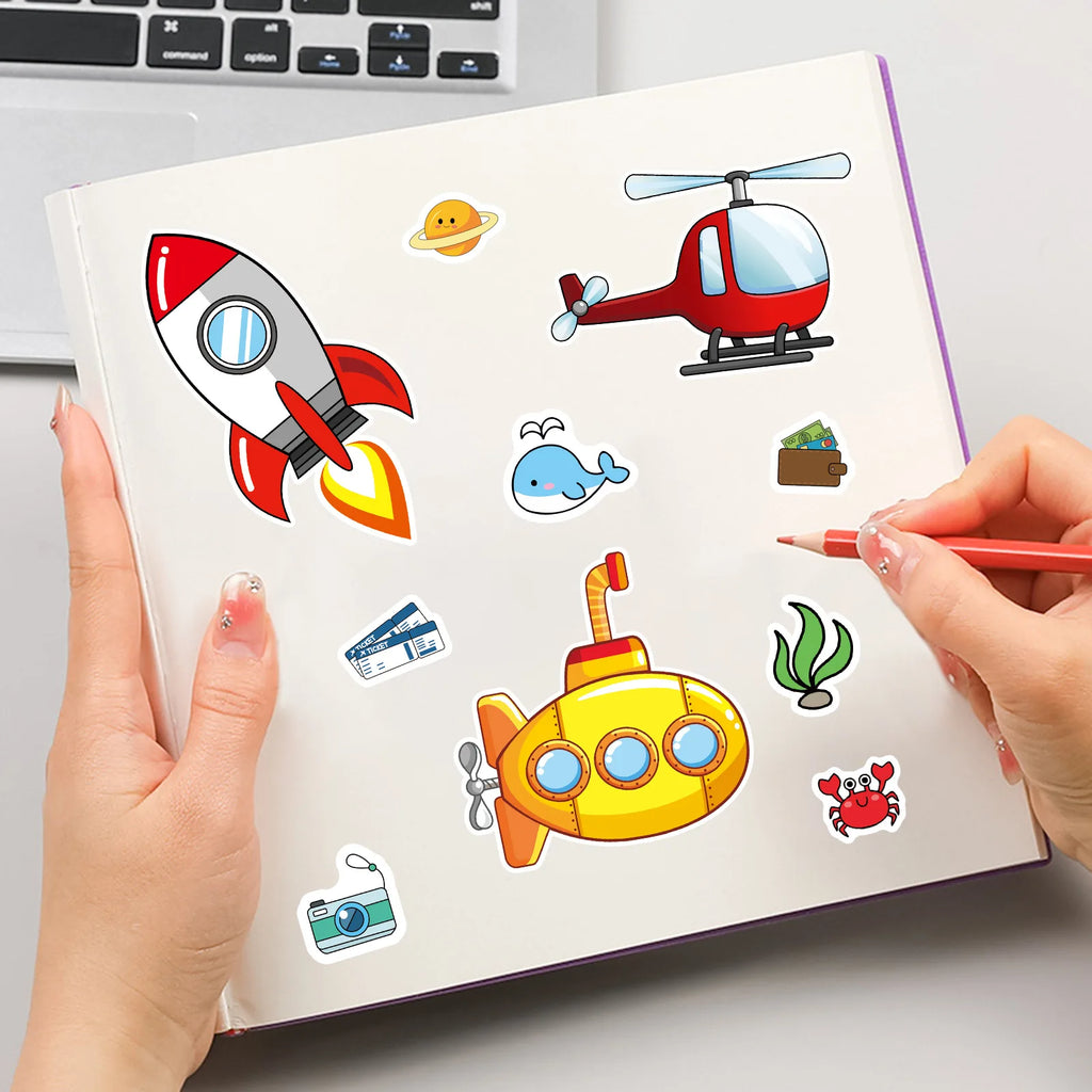 8/16/24PCS Dibujos Animados Transporte Coche Pegatinas de Rompecabezas que Cambian la Cara DIY Decoración Guitarra Casco Cuaderno Papelería Pegatinas