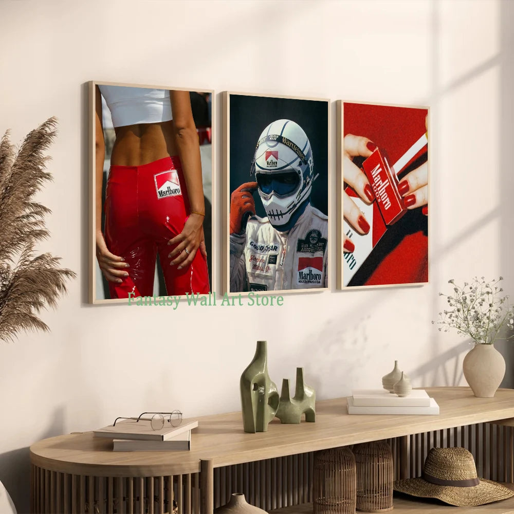 Lienzo decorativo de pintura de moda con estampados rojos, arte de pared de moda rojo, póster estético de moda, decoración de pared de coche de carreras Hypebeast
