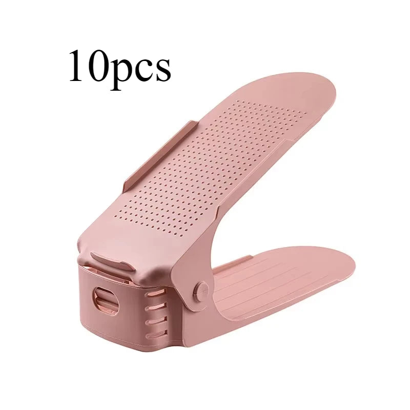 Organizador de zapatos apilable ajustable de 5/10 piezas, ranuras para zapatos, ahorrador de espacio, soporte de estante de zapatos de doble piso para organización de armario