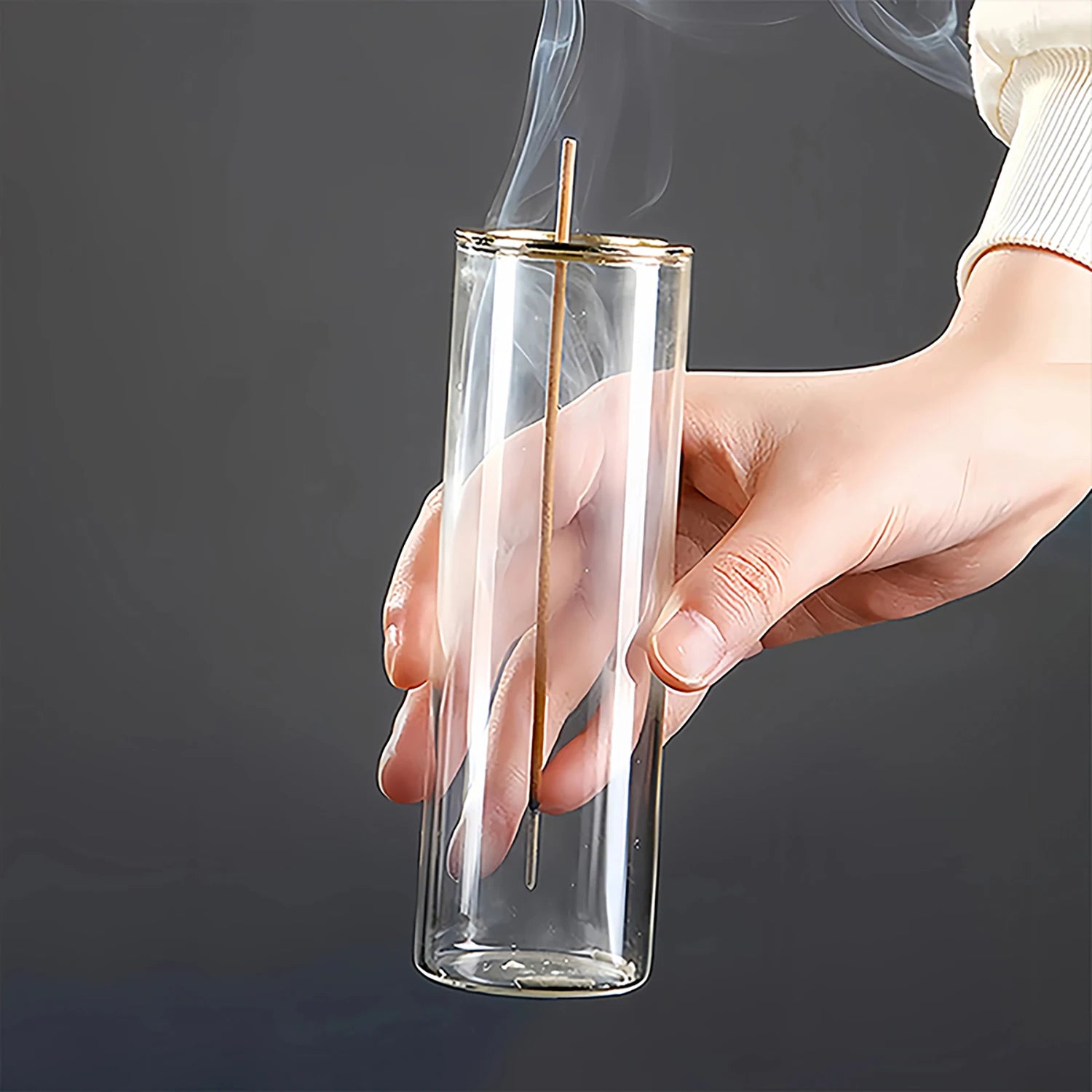 Porte-encens moderne en verre pour bâtonnets courts, brûleur d'encens anti-cendres volantes avec récupérateur de cendres pour le yoga et la méditation