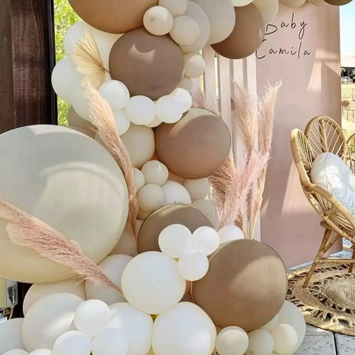 Kit Arche Guirlande de Ballons Blanc Sable Décoration de Fête Joyeux Anniversaire pour Enfants, Baby Shower, Mariage, Ballons en Latex