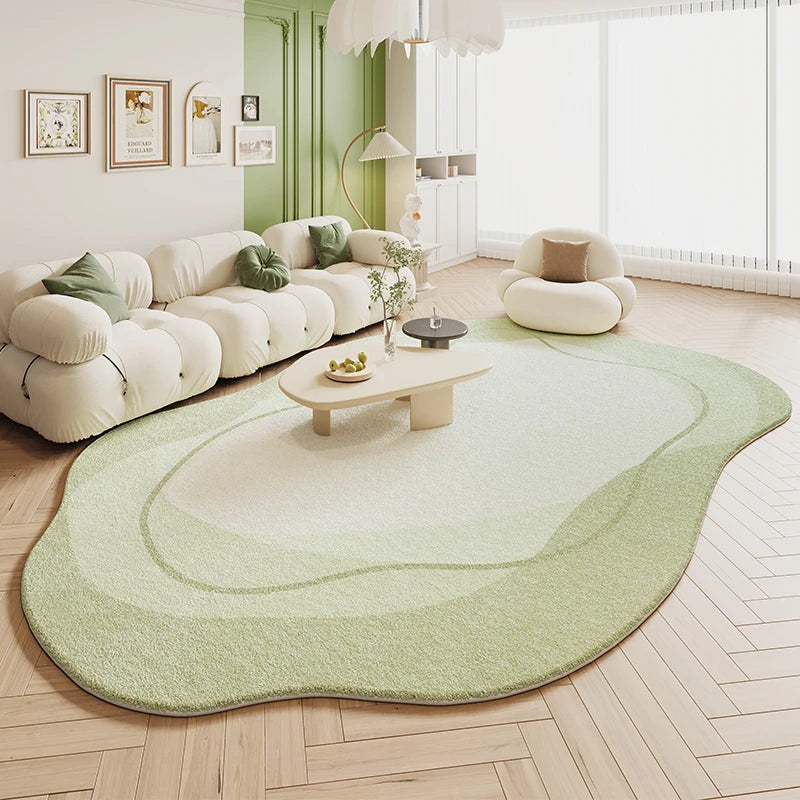 VIKAMA Alfombra Verde Sala de Estar Estilo Crema 2025 Nueva Alfombra Irregular de Peluche para Dormitorio, Mesita de Noche, Tapetes de Piso Decoración del Hogar