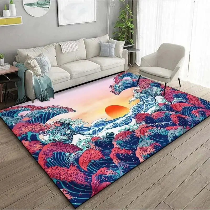 VIKAMA Tapis de Couloir Japonais Style Ukiyo-e Vague de Kanagawa, Balcon, Cuisine, Salon, Chambre à Coucher