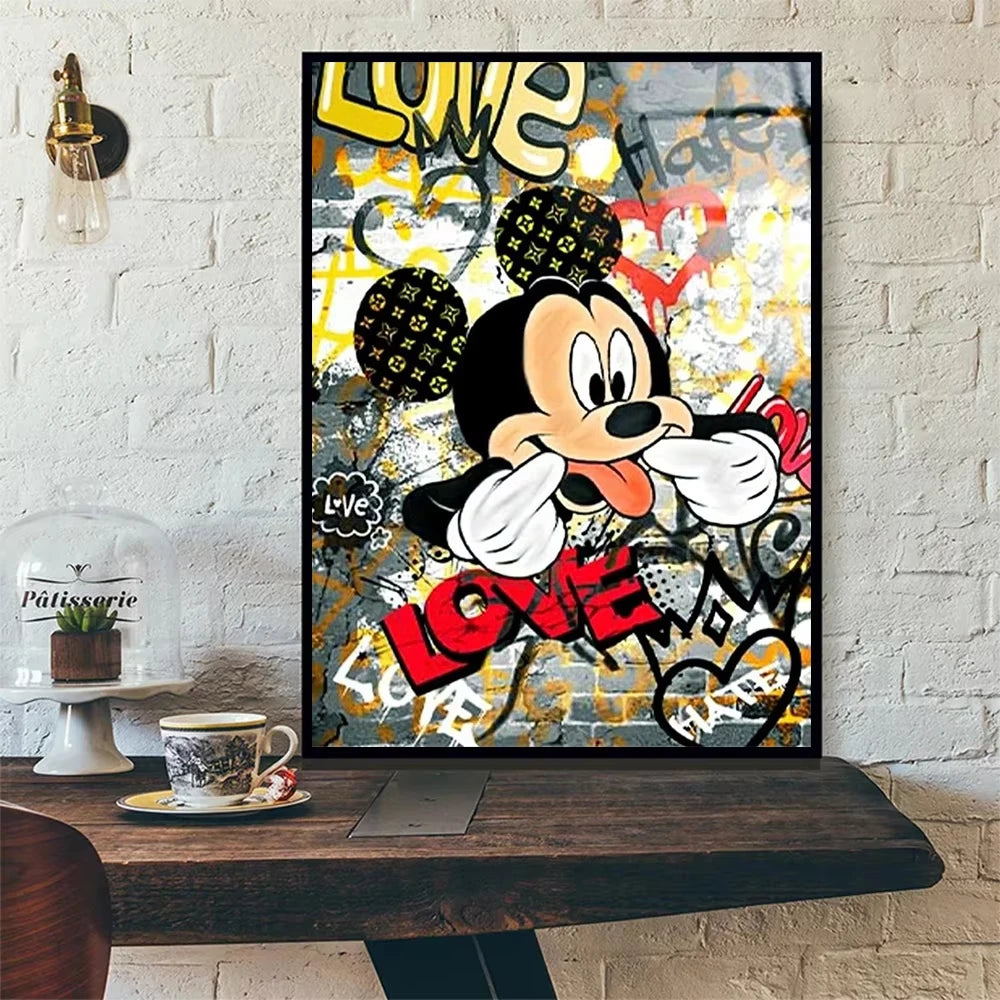 Mickey Mouse Minnie Graffiti Callejero Lienzo Pintura Láminas Póster Creativo Moderno Cuadros de Pared Decoración Hogar Salón