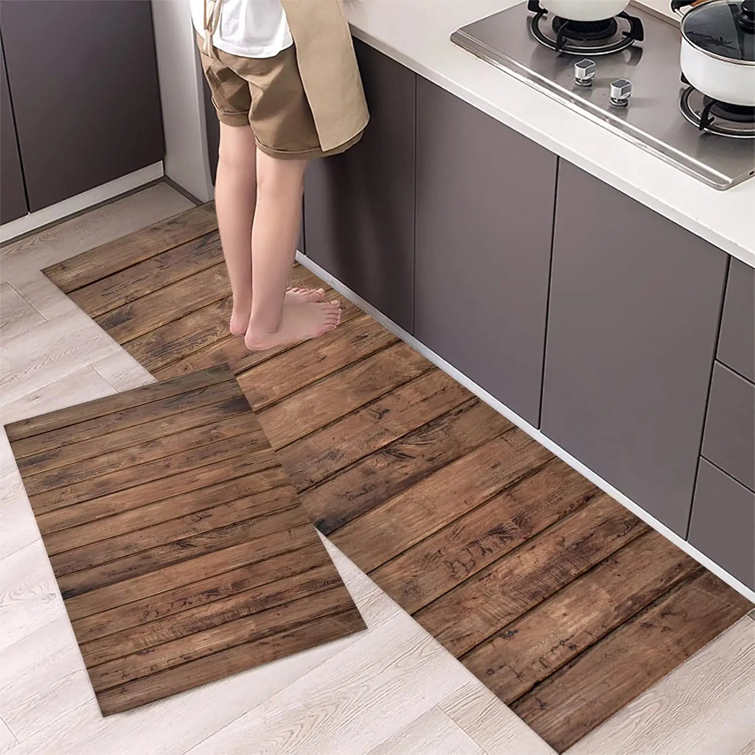 VIKAMA 1/2 PIEZAS Tapete de Cocina de Madera Vintage Cómodo Antideslizante Alfombra de Área Interior Tapete para Pies Decoración del Hogar Lavandería Balcón