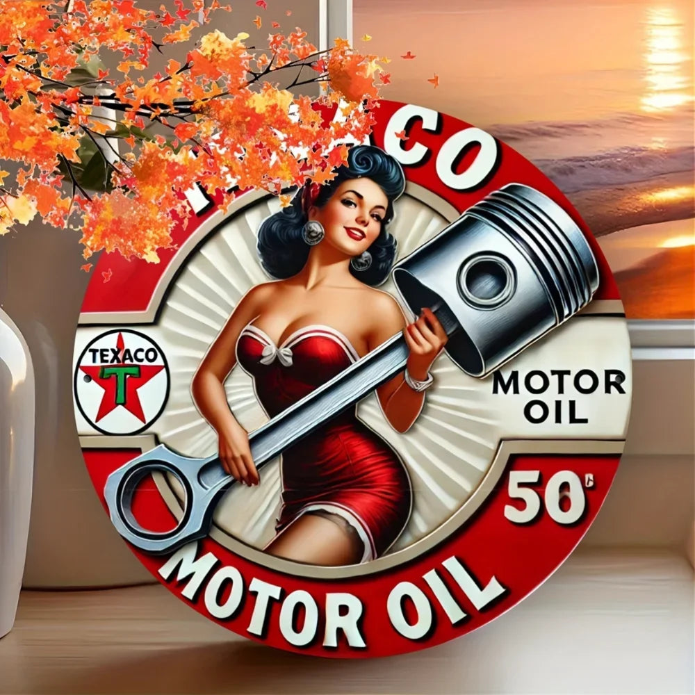 Collectors Choice Vintage Texaco Petroleum Round Metal Sign Outdoor Wall Decor for Garage Porch Home Cafe Bar Club Farmhouse