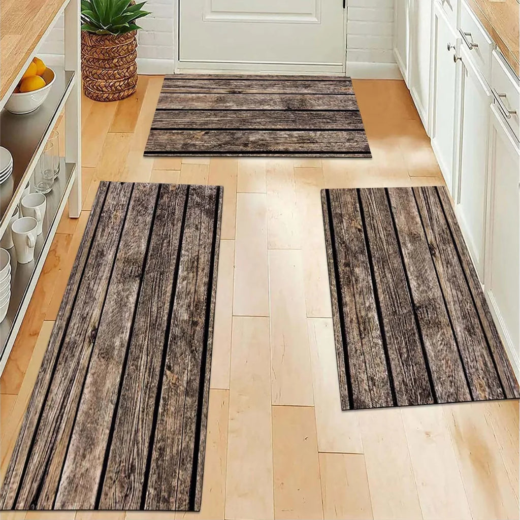 VIKAMA Alfombra de cocina a rayas de madera, alfombrilla fina, alfombrilla larga, alfombra para lavadero, alfombra para sala de estar, alfombra para dormitorio, hogar