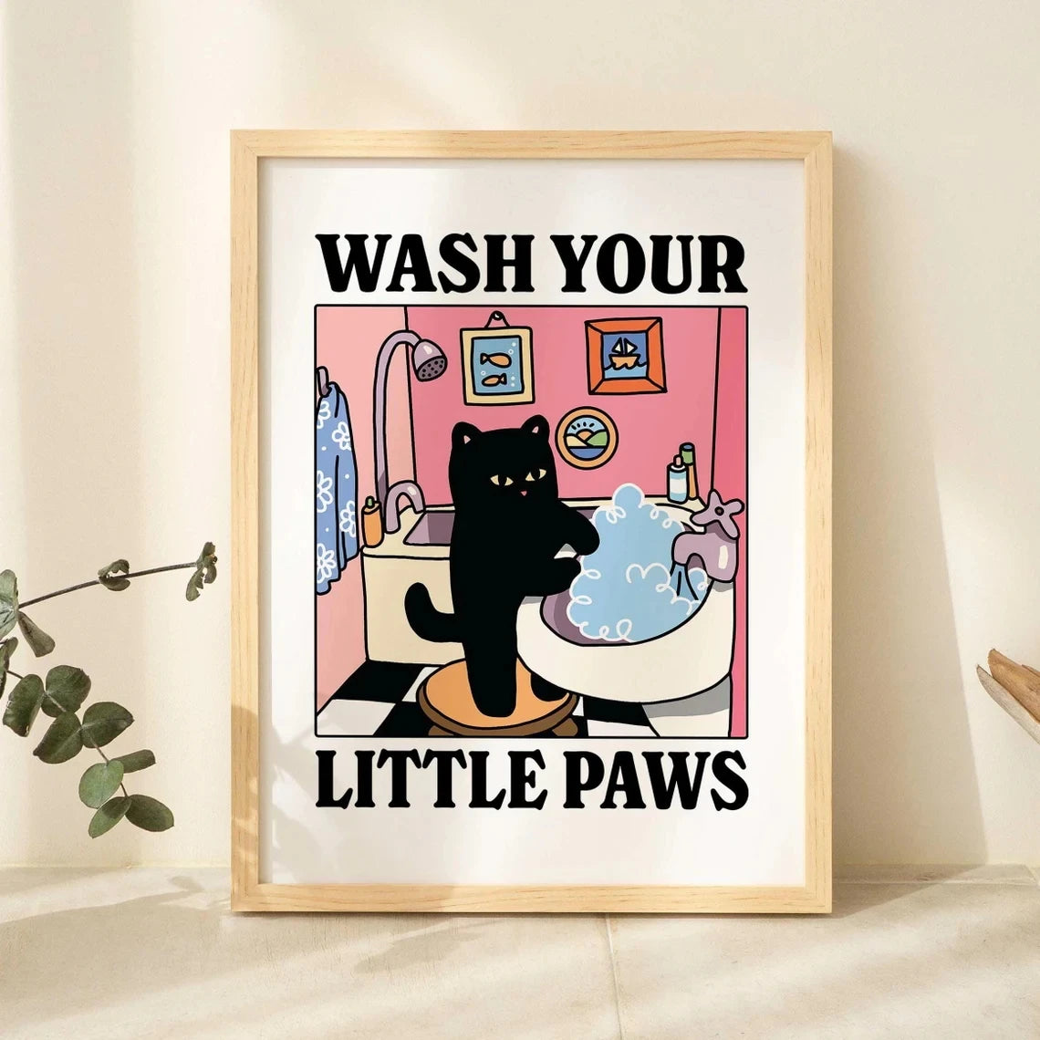 Lava Tus Patitas Baño Gato Negro Arte De Pared Lienzos Impresos Cuadros Pintura Póster Para Sala De Estar Dormitorio Decoración Del Hogar