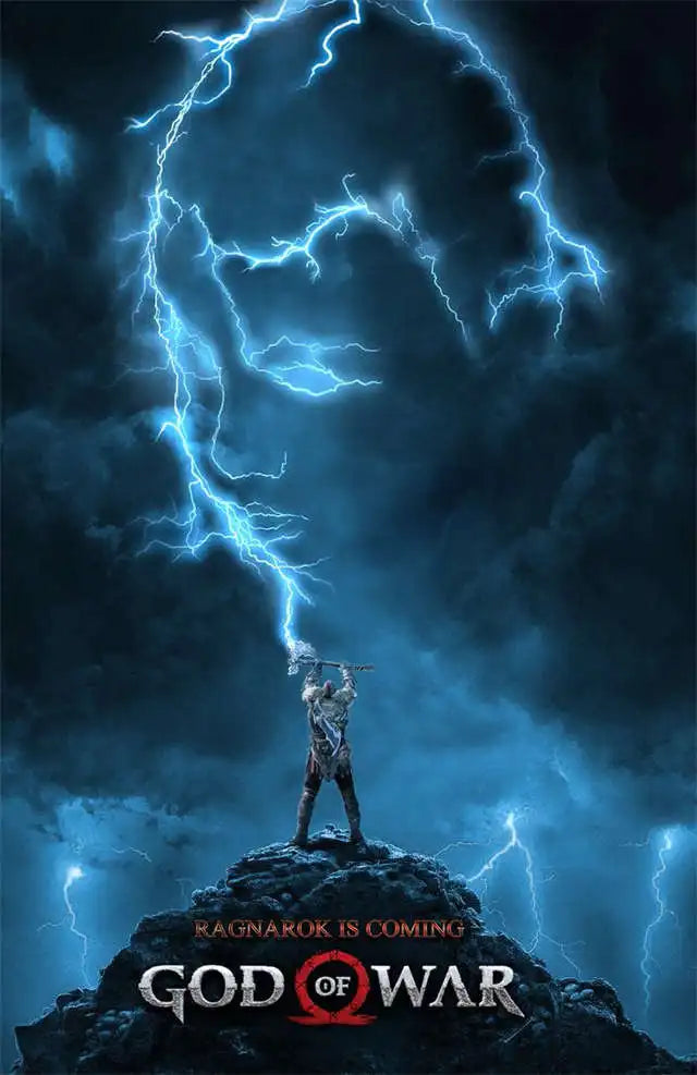 God of War Ragnarok 2022 Poster - Kratos Themed Wall Art for Gaming Room Decor