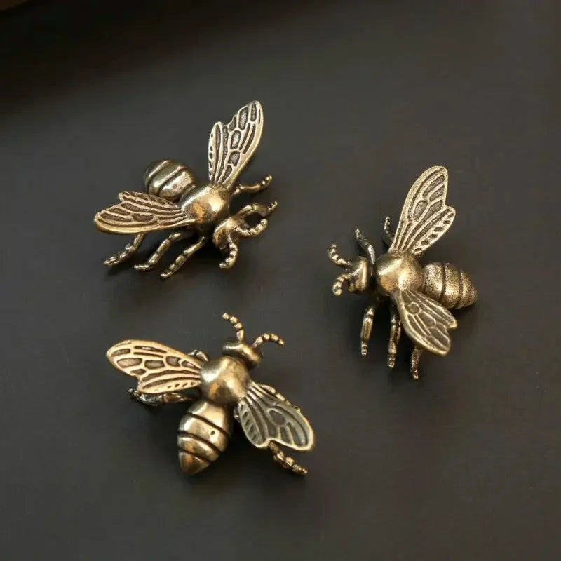 Figuritas Coleccionables de Mini Abejas de Latón Vintage de 1 o 3 piezas - Decoración de Escritorio Antigua Hecha a Mano - Regalo Ideal para Coleccionistas de Hogar y Oficina