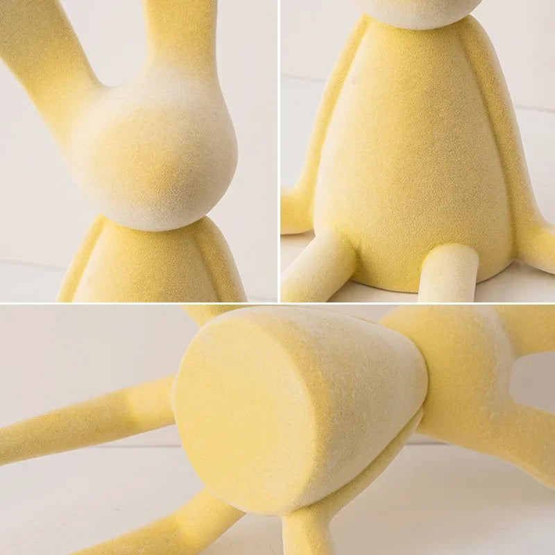 Estatua de conejo flocado de resina, escultura de animal, decoración de conejo hecha a mano, bonita figura de regalo de Pascua, elegante adorno de mesa