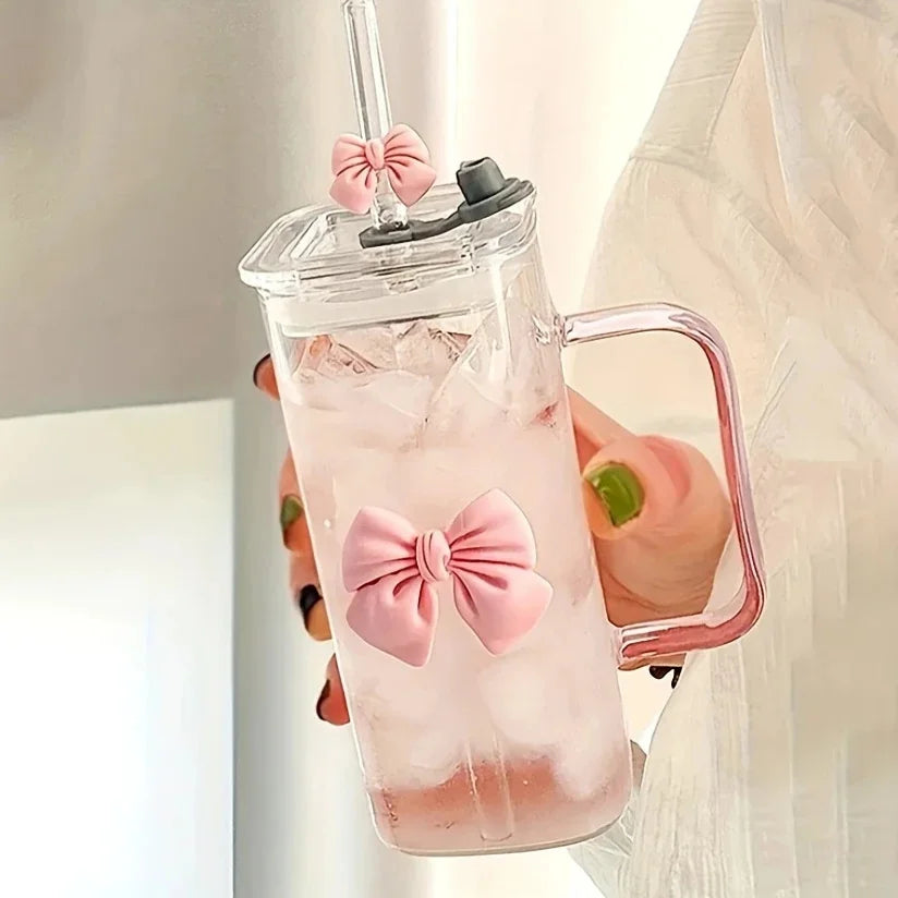 Verre élégant de 400 ml avec paille et poignée, décoré de papillons - Tasse à eau réutilisable et résistante au congélateur pour café, jus, lait