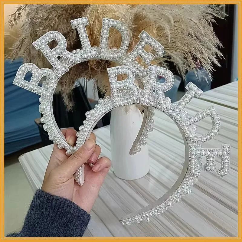 Future mariée Couronne de perles Serre-tête Enterrement de vie de jeune fille Fête de célibataire Douche nuptiale Dîner de répétition de mariage Décoration Cadeau