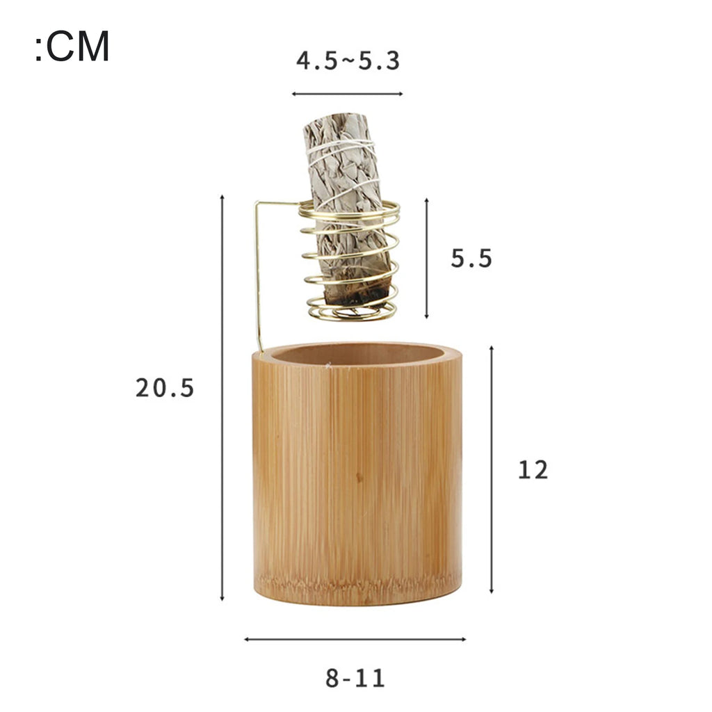 Support en bambou pour Palo Santo, brûleur en métal, support de sauge avec plateau de récupération des cendres en bambou, porte-encens pour méditation, yoga, spa