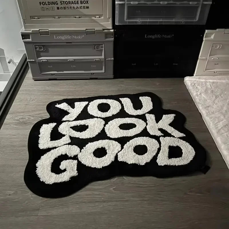 Tapis de sol VIKAMA à lettres irrégulières, tapis de surface en fausse soie douce et antidérapante, tapis de sol pour chaise de chambre à coucher, décoration intérieure