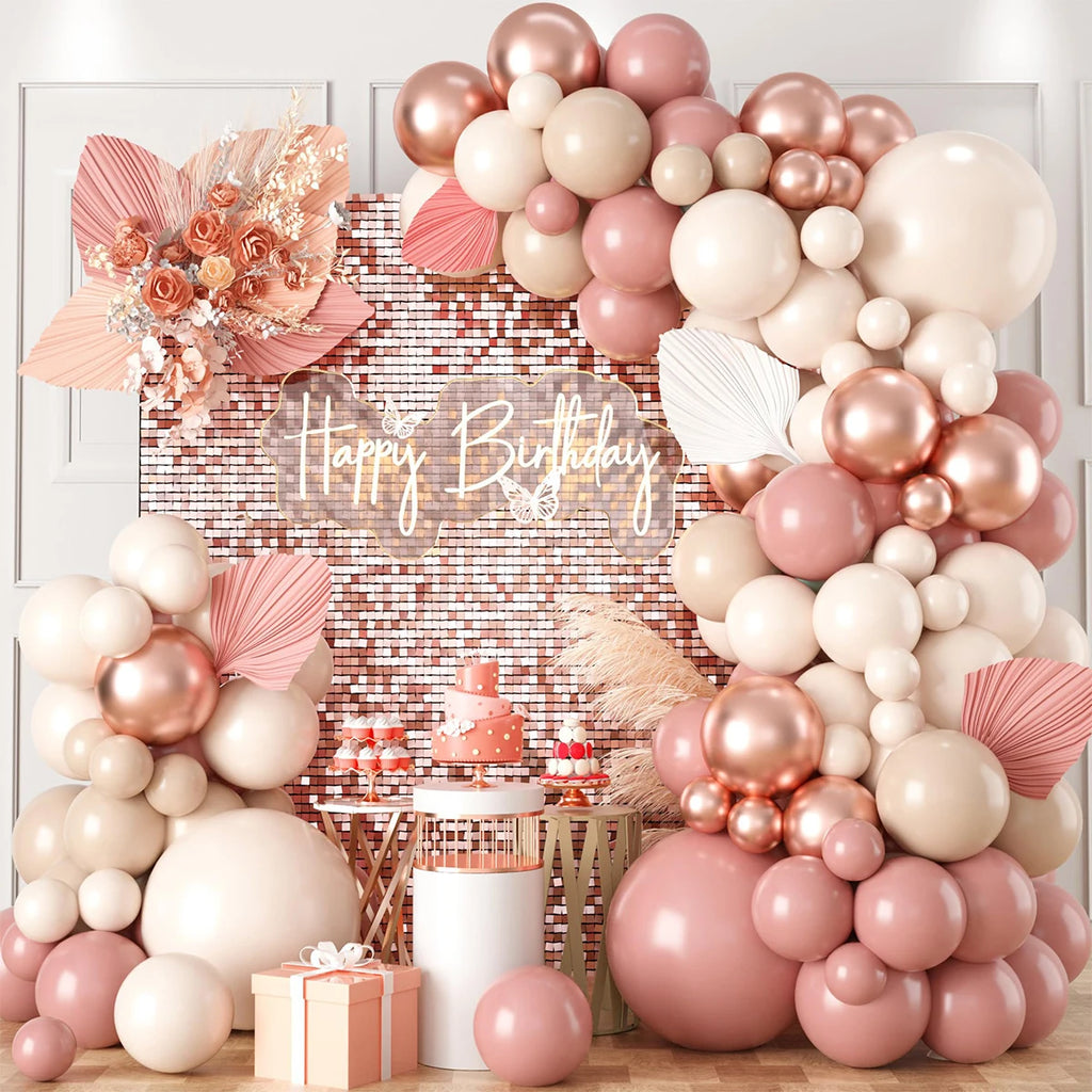 Kit de arco de guirnalda de globos de oro rosa, decoración para fiestas de cumpleaños, bodas, niñas, suministros de globos para baby shower, látex