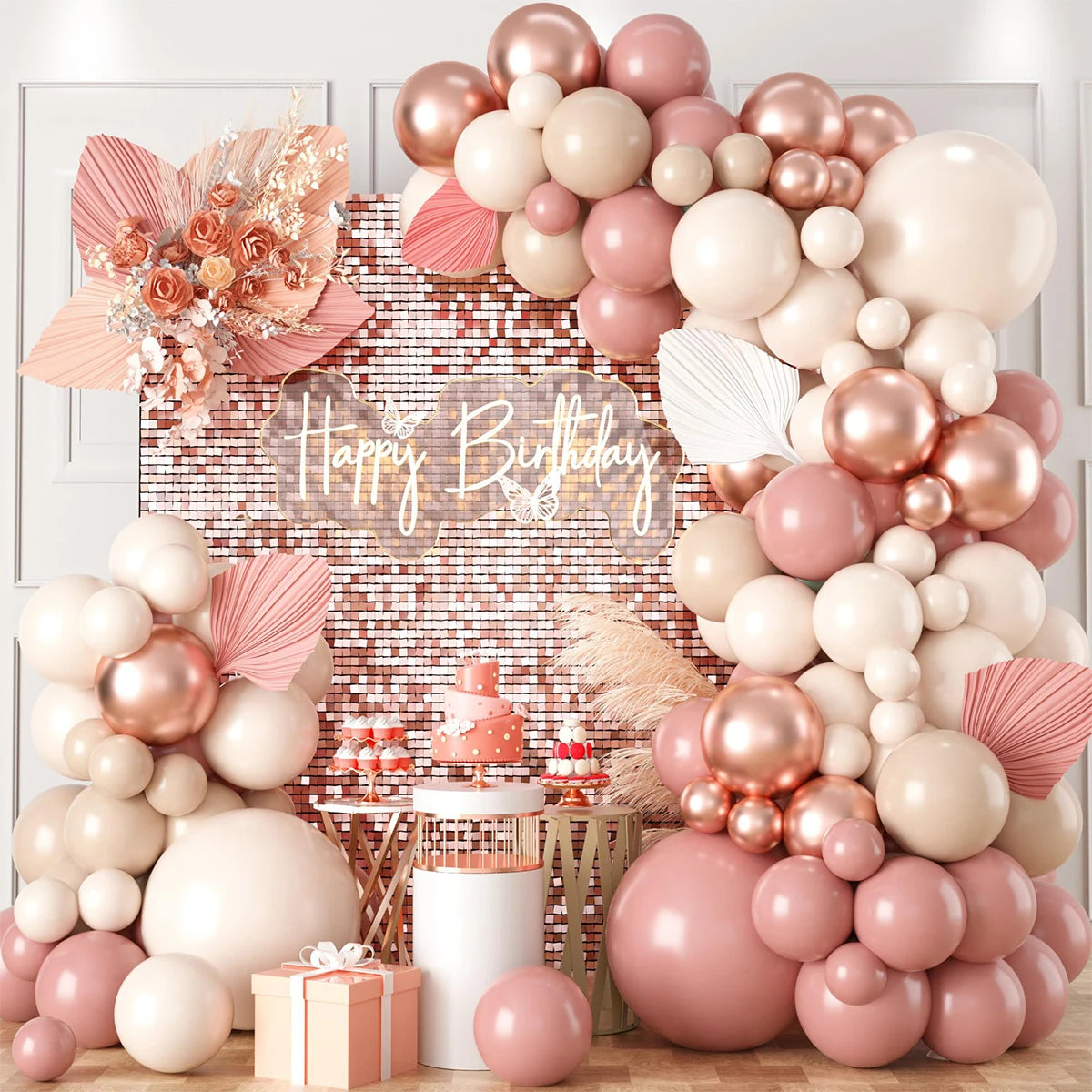Kit de arco de guirnalda de globos de oro rosa, decoración para fiestas de cumpleaños, bodas, niñas, suministros de globos para baby shower, látex