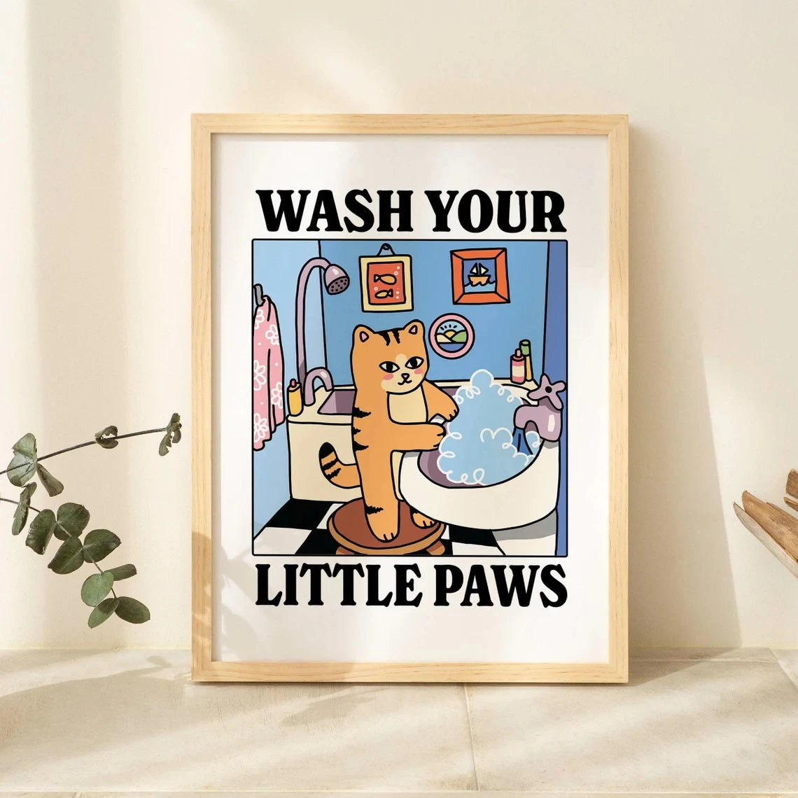 Lava Tus Patitas Baño Gato Negro Arte De Pared Lienzos Impresos Cuadros Pintura Póster Para Sala De Estar Dormitorio Decoración Del Hogar
