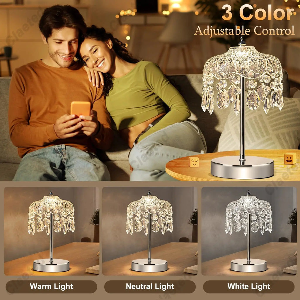 Lámpara de mesa de cristal de lujo ligero para dormitorio, mesita de noche, retro europea, luz nocturna decorativa, accesorios de iluminación para el hogar con ambiente