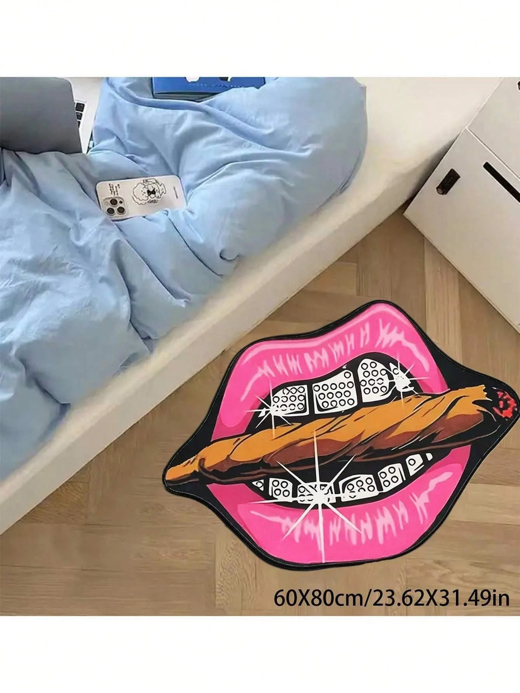 Tapis à Lèvres Roses Créatif VIKAMA, Tapis Décoratif Durable et Résistant à l'Usure pour Chevet, Chambre à Coucher, Paillasson d'Entrée, Tapis Décoratif pour la Maison