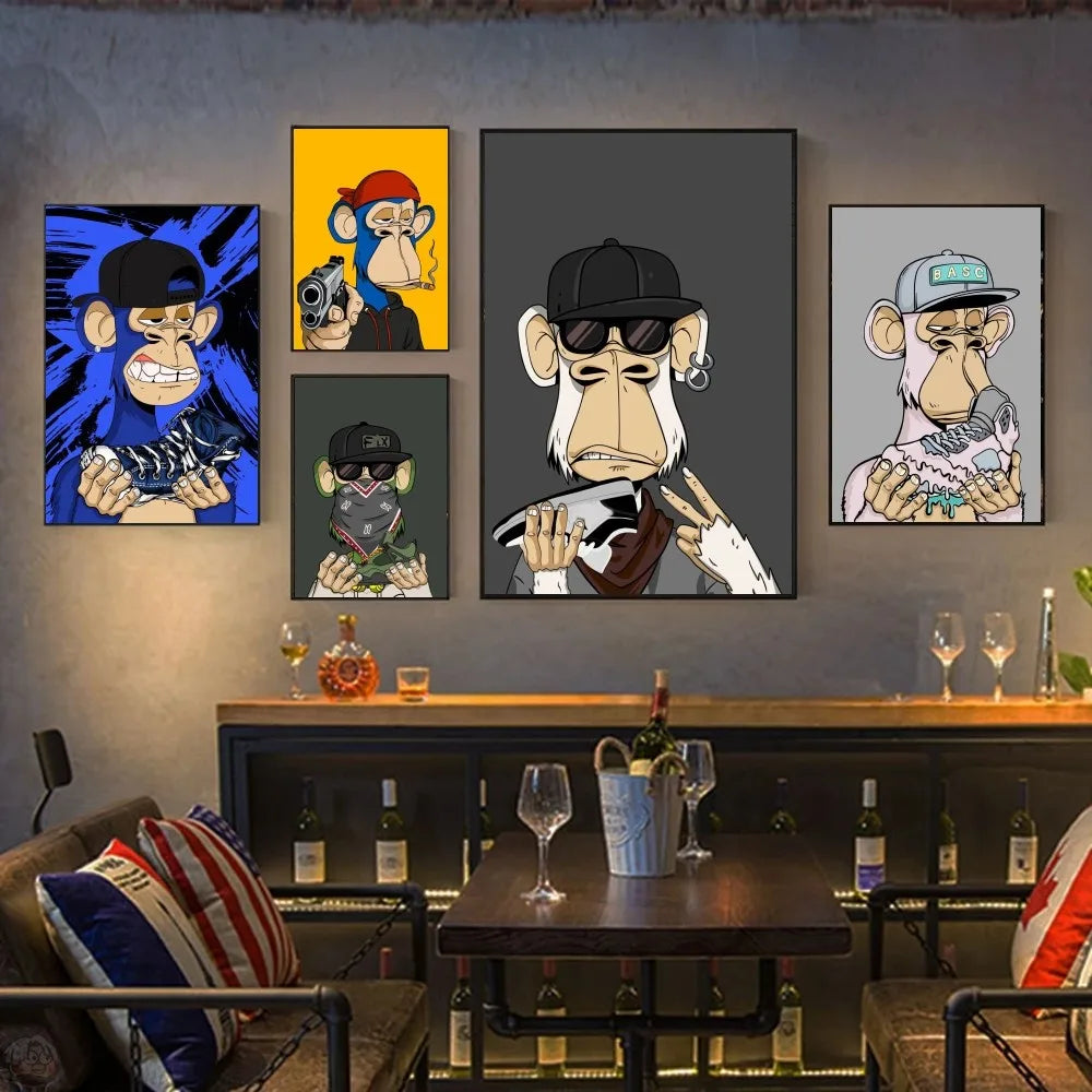 Divertido Mono Animal Con Un Sombrero Moda Bored APE Un Póster Pósteres HD Decoración Para Hogar Habitación Bar Cafetería Arte Pintura De Pared Cuadro