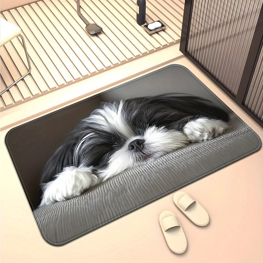 VIKAMA Paillasson mignon Shih Tzu, Tapis lavable pour animaux de compagnie pour chambres à coucher, salons et entrées, Lit pour chien de petite taille au design ludique
