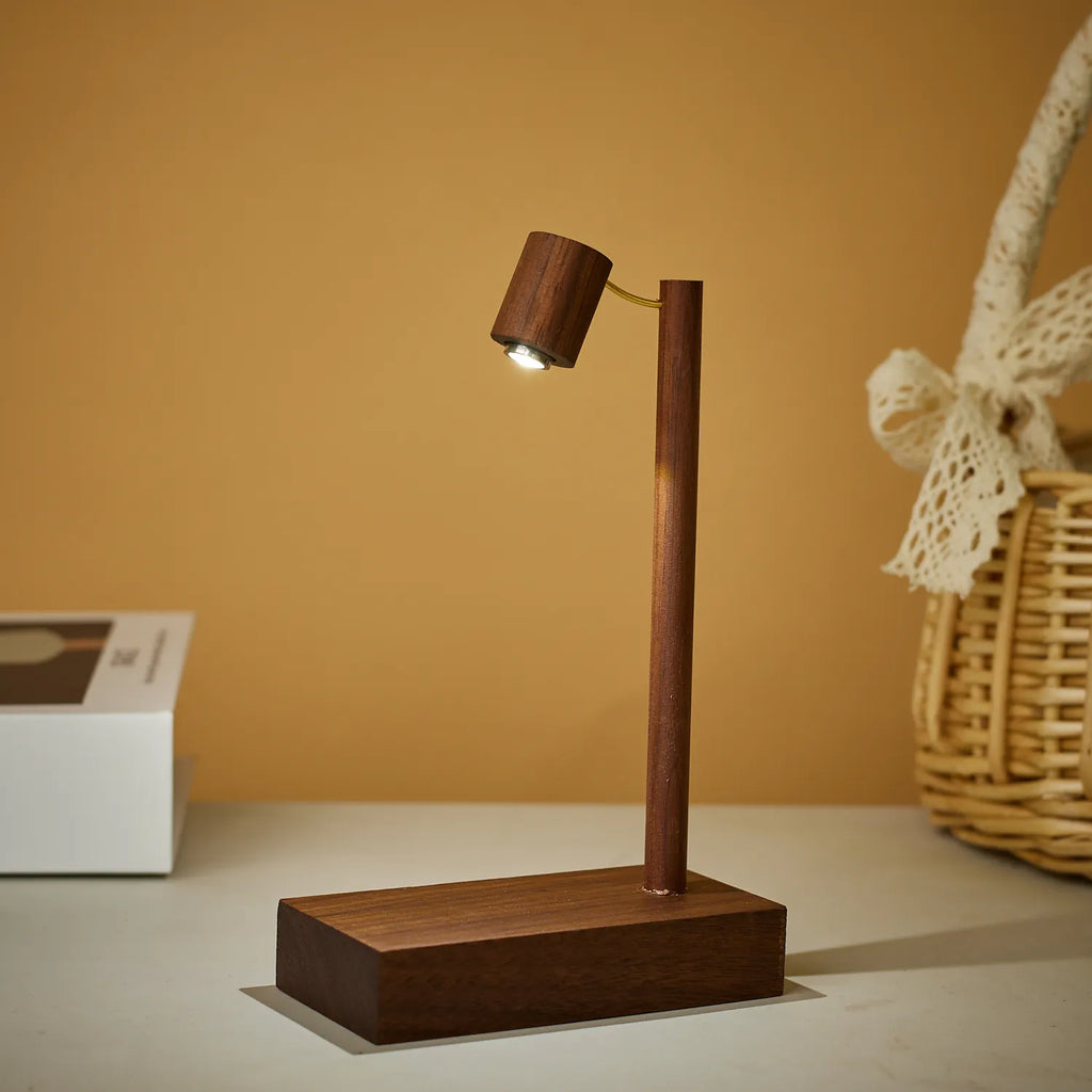 Lámpara de Mesa de Madera Retro Luz Nocturna con Interruptor Giratorio Lámpara de Noche LED de Protección Ocular Luces Decorativas de Escritorio