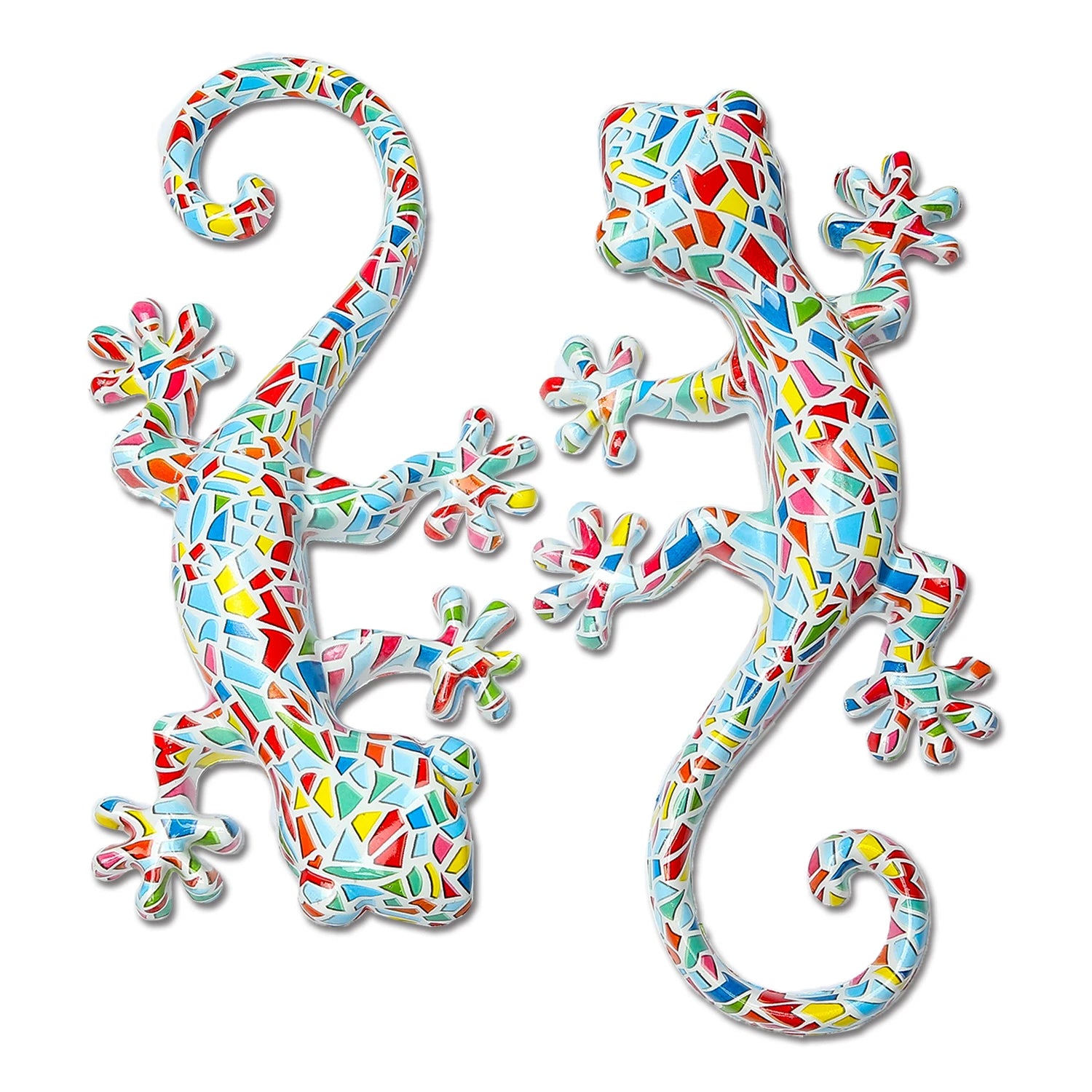 2 pcs Resin Gecko Wall Decor, Garden Yard Decoration,Water Transfer Colorful Lizard Garden Art For Outdoor And Indoor Decoration