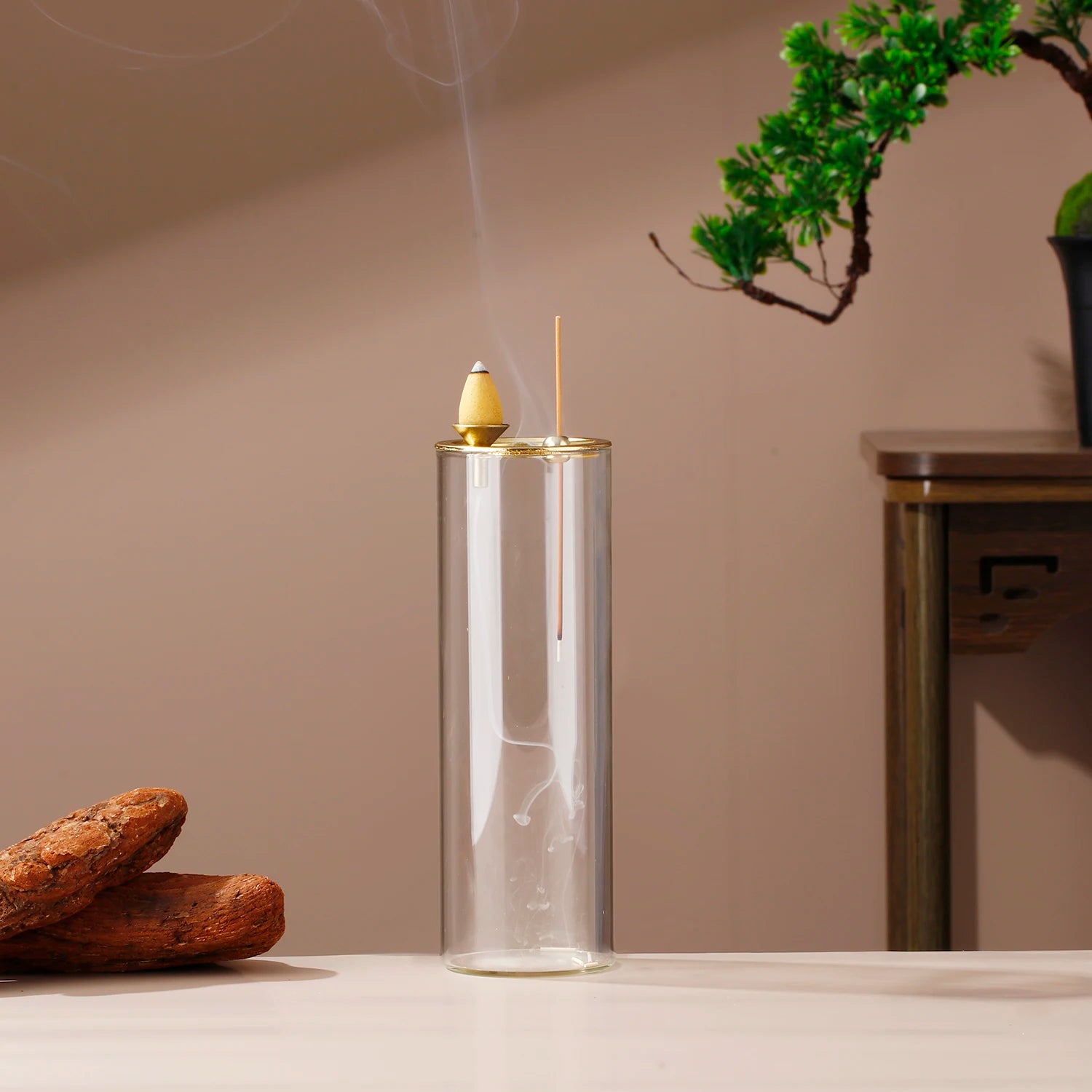 Soporte de incienso de cristal 2 en 1, quemador de incienso de reflujo para cono de incienso, soporte de varitas de incienso anti-ceniza para meditación, yoga, spa