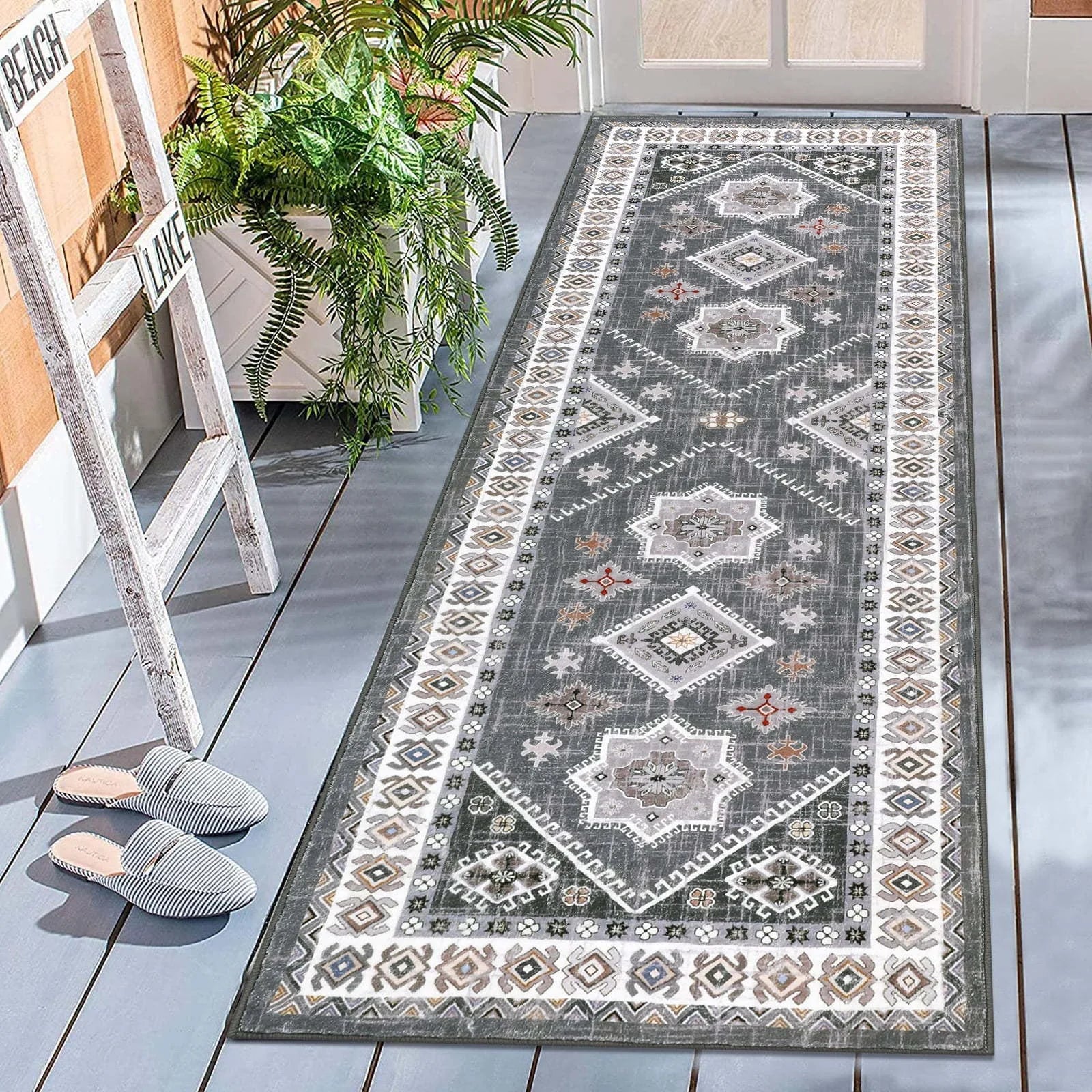 VIKAMA Alfombra de terciopelo de cristal bohemio, resistente a la suciedad y fácil de cuidar, para pasillo, alfombra completa, balcón alfombrado, decoración del hogar