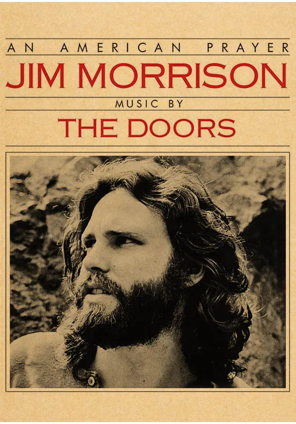 The Doors Jim Morrison Vintage Retro banda de rock música Guitarra Póster de papel kraft mate Adhesivo de pared Decoración de habitación del hogar
