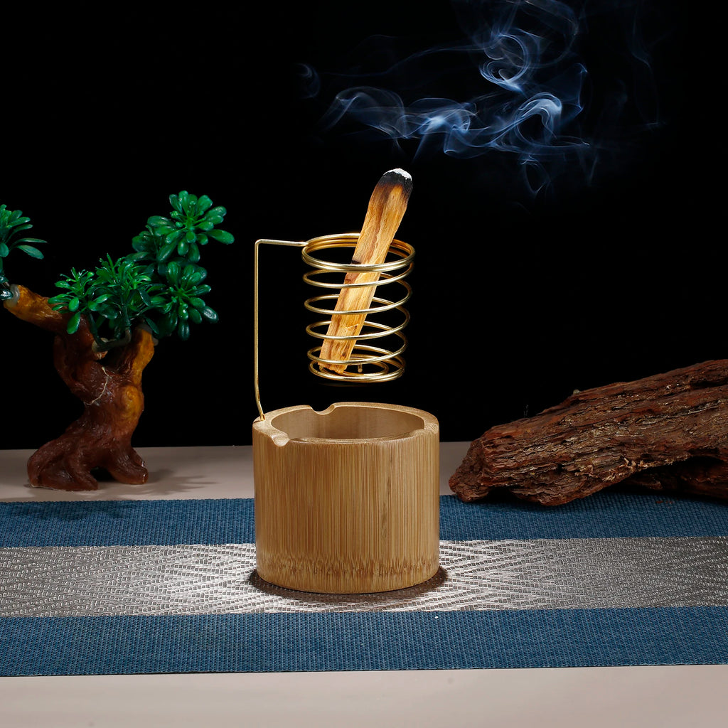 Soporte de Metal para Palo Santo, Quemador, Soporte para Salvia con Bandeja de Bambú para Recoger Cenizas, Porta Incienso para Meditación, Yoga, Spa