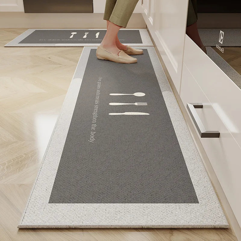 VIKAMA Alfombra de cocina de terciopelo de cristal de 1/2 pieza con diseño de dibujos animados, fácil de manejar, larga, resistente a la suciedad y antideslizante