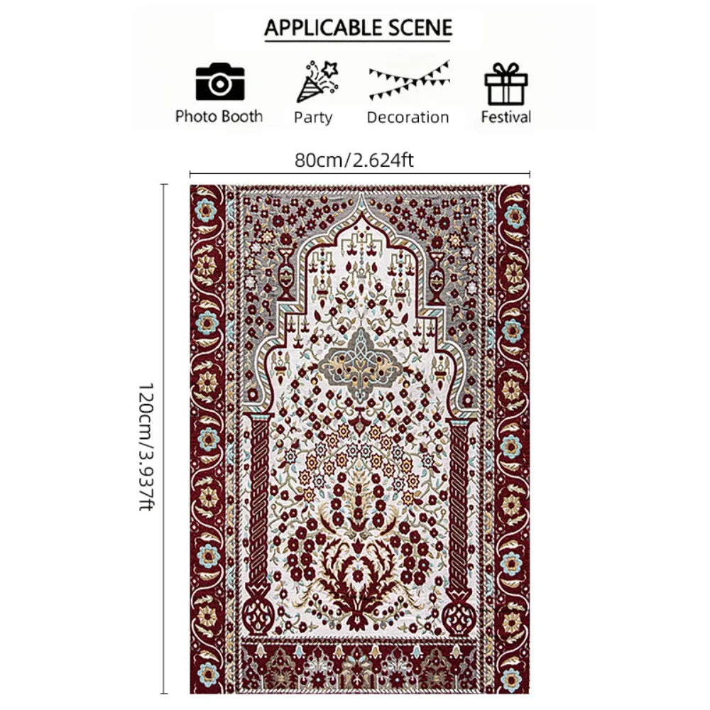 VIKAMA Alfombra de oración islámica clásica con estampado de mezquita, alfombra musulmana plegable para viajes, Janamaz ligero y lavable para regalos de Eid Ramadán