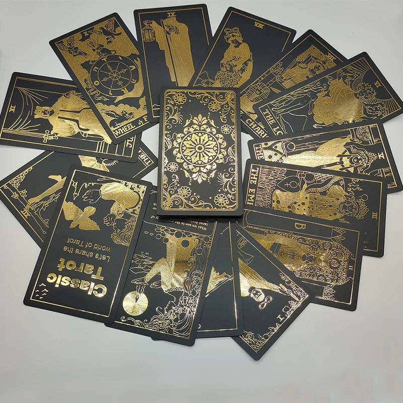 Nouvelle version Cartes de Tarot Noires Estampage à Chaud Feuille d'Or Jeu Oracle Rider en Plastique pour Débutants et Collectionneurs