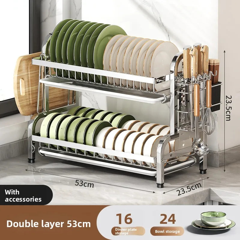 Rejilla de secado de platos de acero inoxidable, escurreplatos compacto de cocina, juego de escurridores, escurridor grande a prueba de óxido con soporte para utensilios