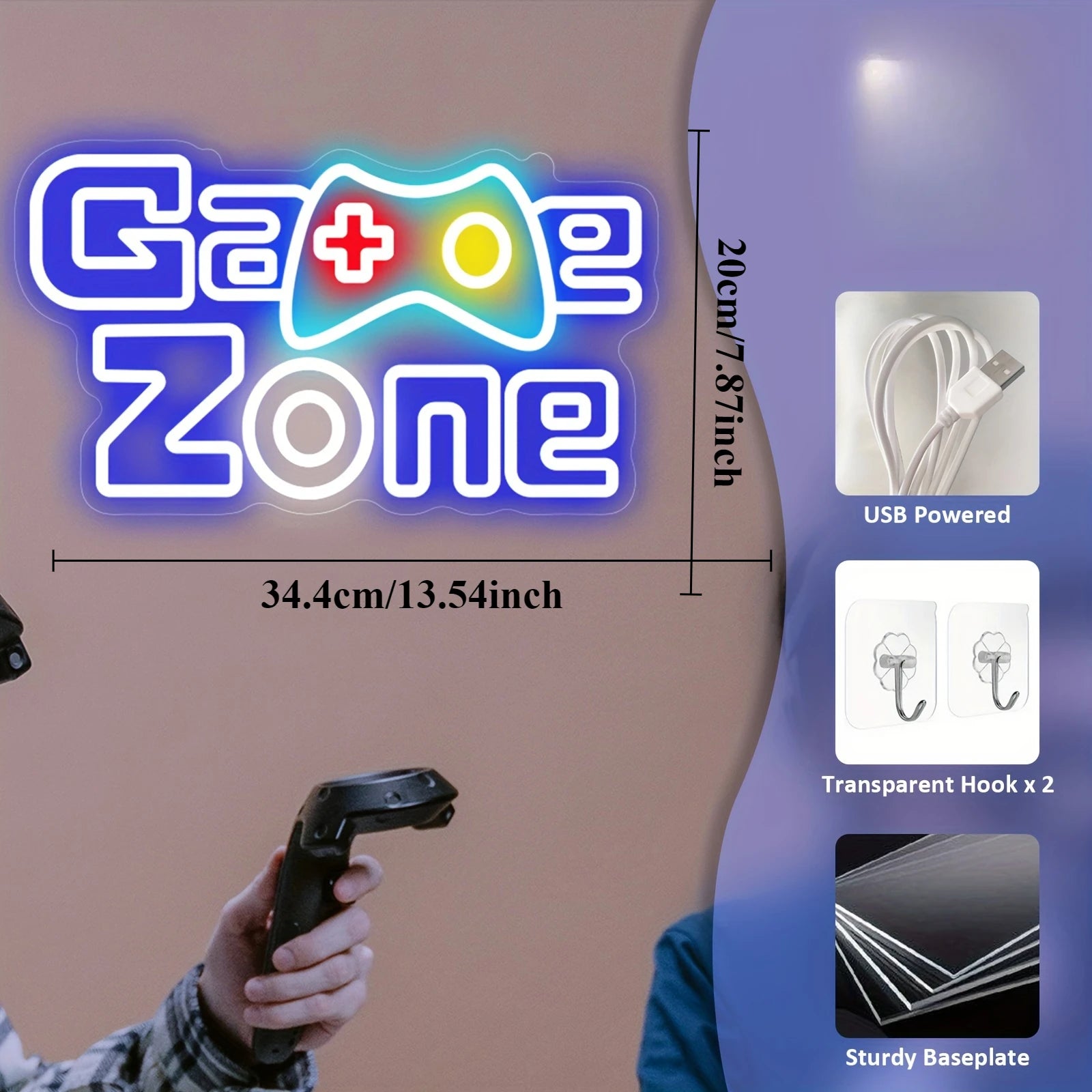 Game Zone  Neon Sign LED Neon Light for Wall Decor USB Powered for Bedroom Bar Shop Game Room Man Cave Decor Gift for Game Lover