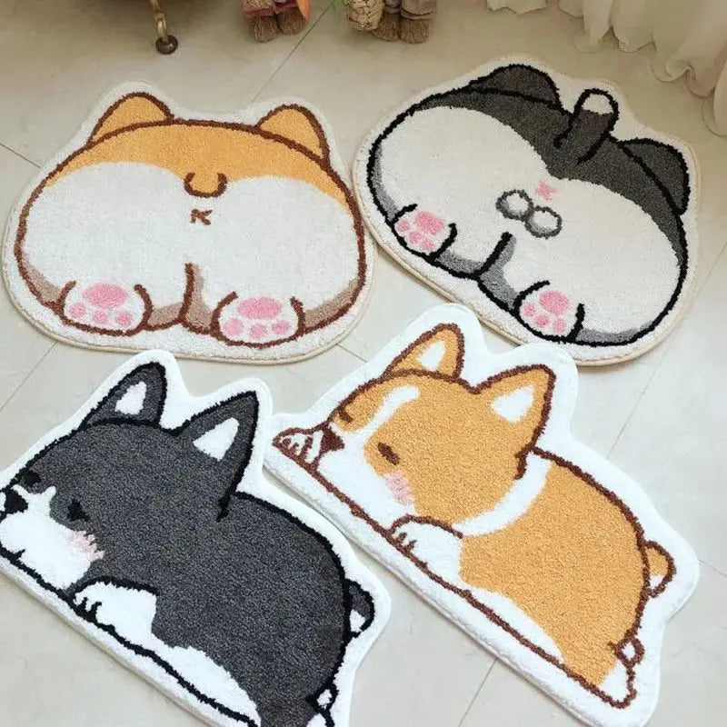 Alfombra de baño de imitación cachemira con diseño de Corgi de dibujos animados, bonita, absorbente, resistente a la suciedad, antideslizante para inodoro
