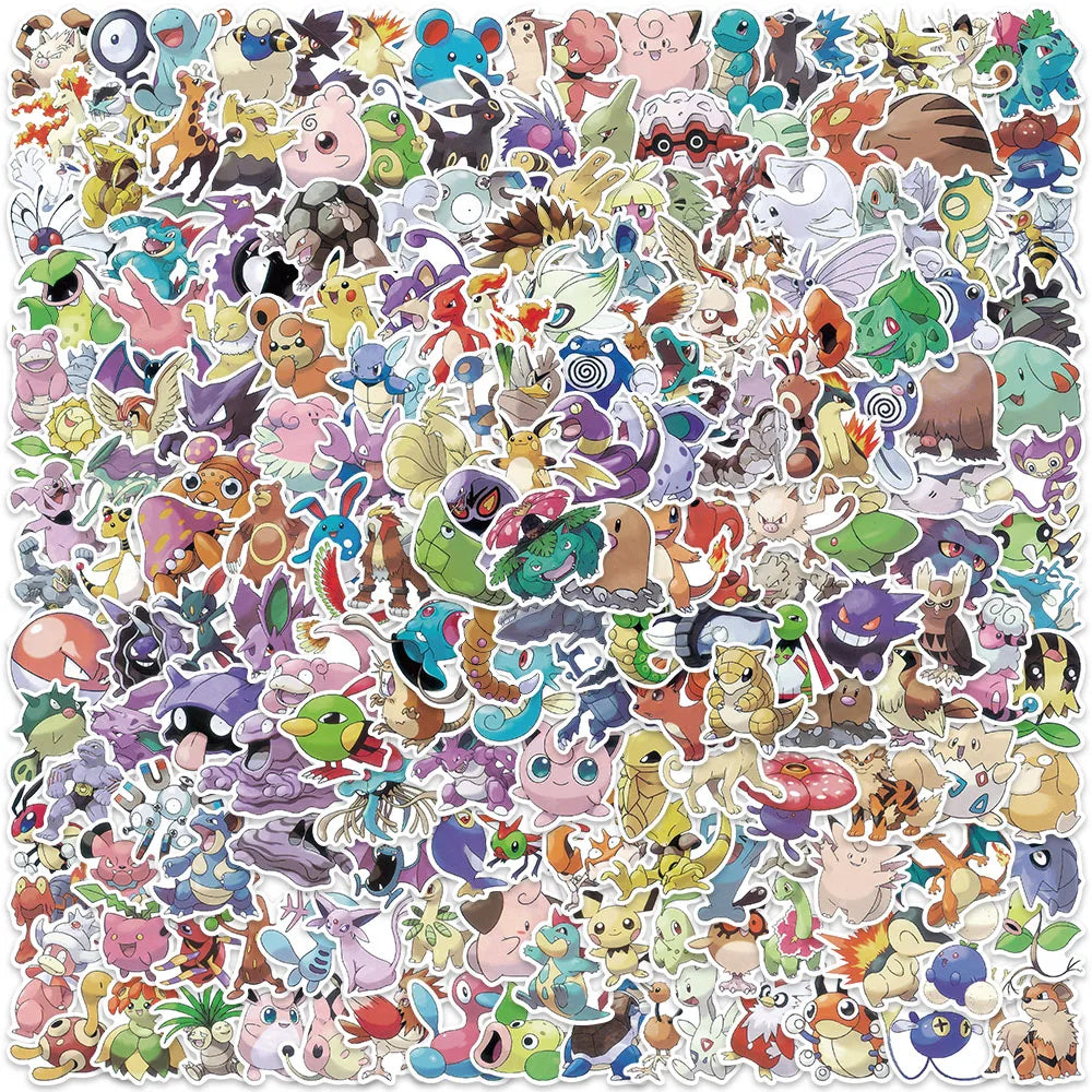 200PCS/Set Pegatinas Kawaii de Pikachu Pokémon para Laptop, Teléfono, Maleta, Skateboard, Guitarra, Pegatinas de Dibujos Animados Lindos, Juguetes de Regalo para Niños