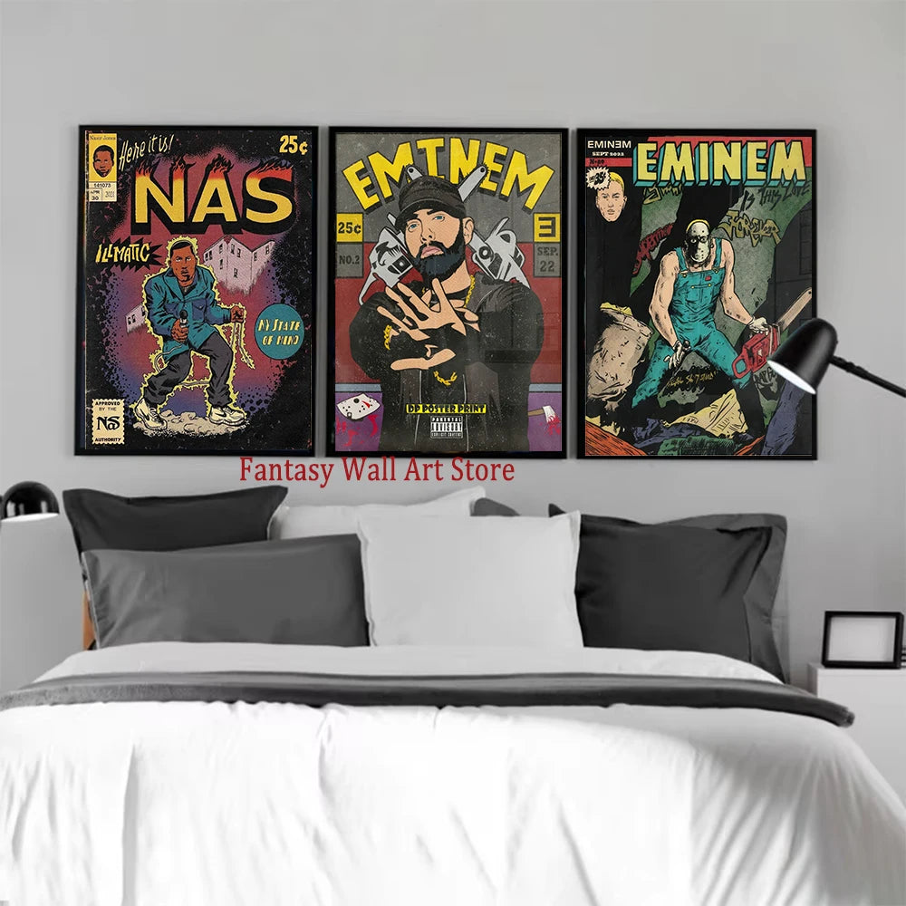 Rapper Cantante Eminem Portadas de Cómics Póster Lienzo Impresión Música Cantante Rap Pop Decoración de Pared Arte Estético Habitación de Fans Decoración del Hogar