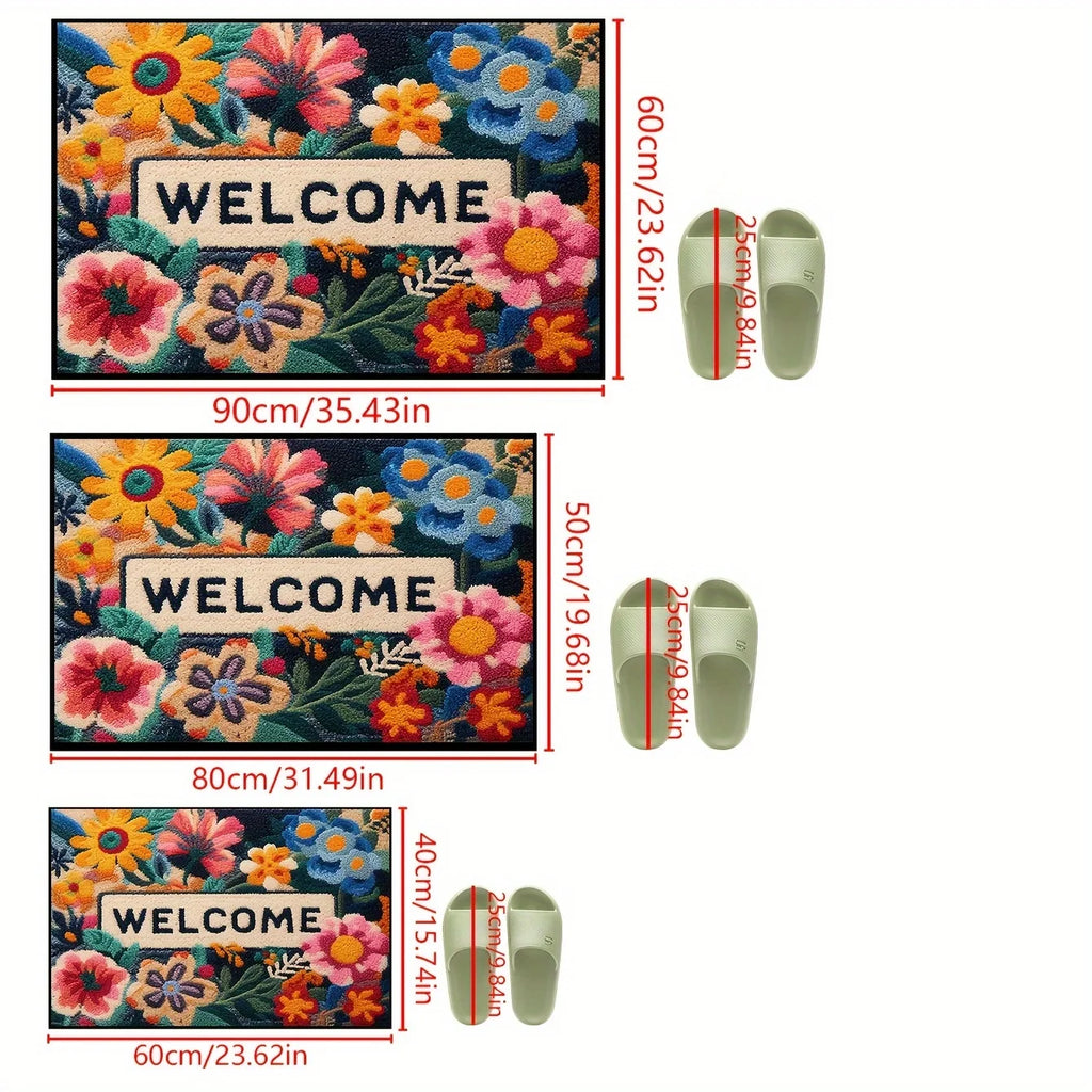 VIKAMA Hermoso Felpudo con Diseño Floral Antideslizante Alfombrilla Absorbente para Baño Alfombra para Dormitorio Sala de Estar Alfombra de Bienvenida